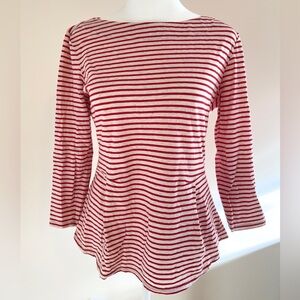 Rebecca Taylor red and off-white striped, long-sleeve mariner T, peplum